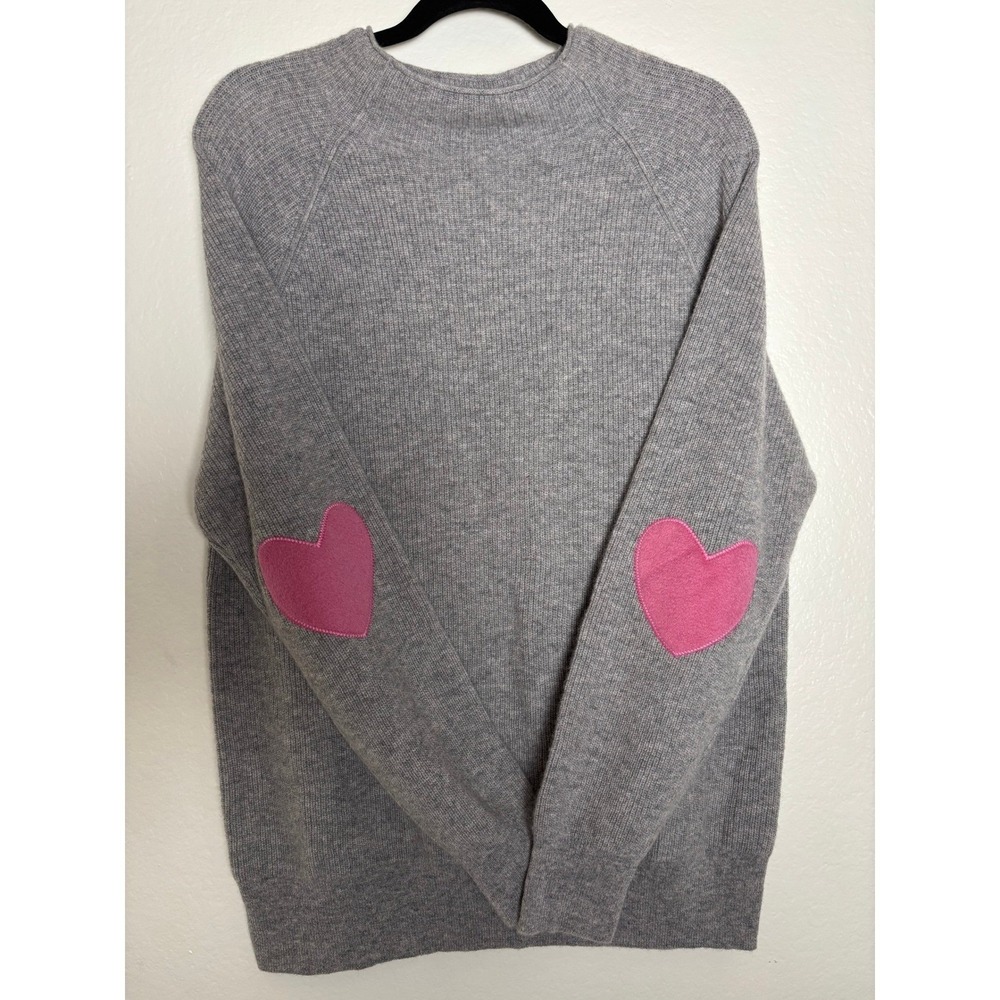NWT Chelsea & Theodore 100% Cashmere Sweater w/ Heart Elbow Patch  XLarge -Gray